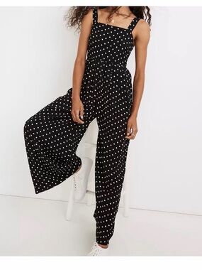 Madewell Black Polka Dot Wide-Leg Jumpsuit